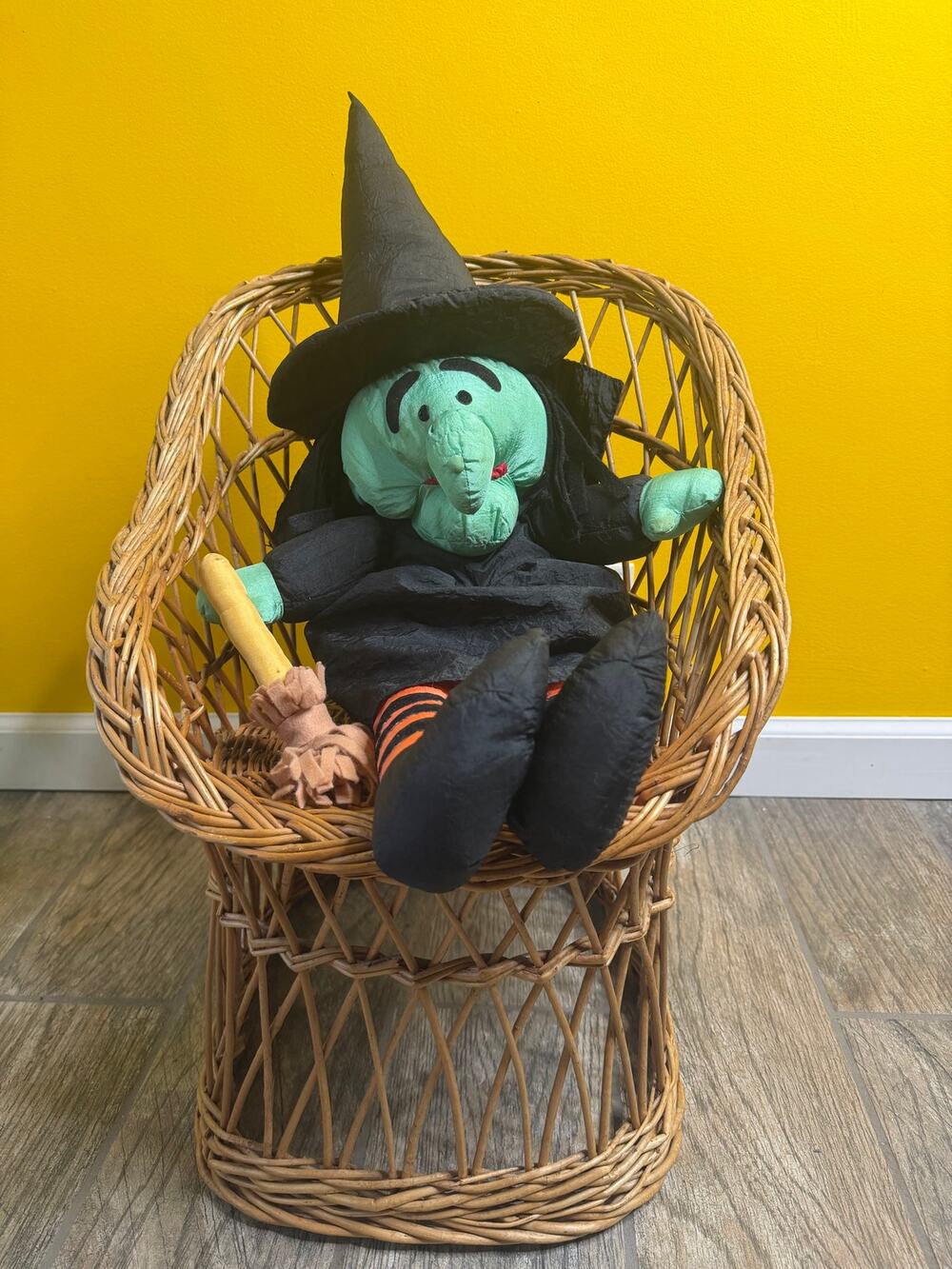 International Silver Nylon Witch Plush Parachute Material Broom Halloween 27”